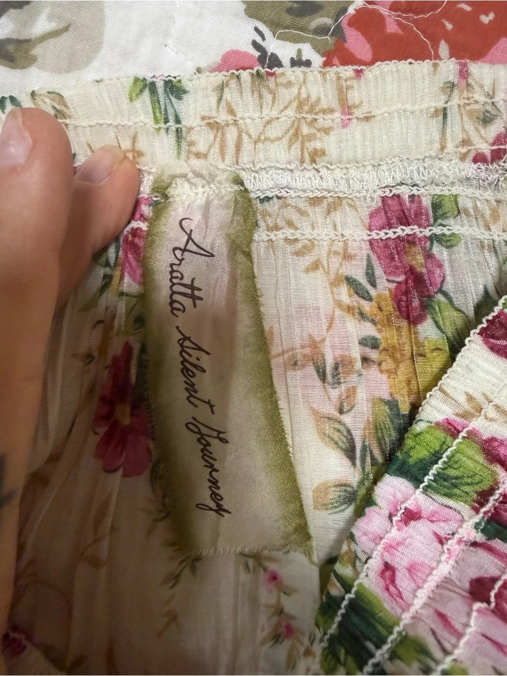 Aratta Cream Maxi Skirt with Pink & Green Floral Print